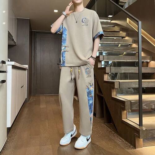 夏季新款休闲运动套装男士套装潮流中式短袖帅气国风男装两件套