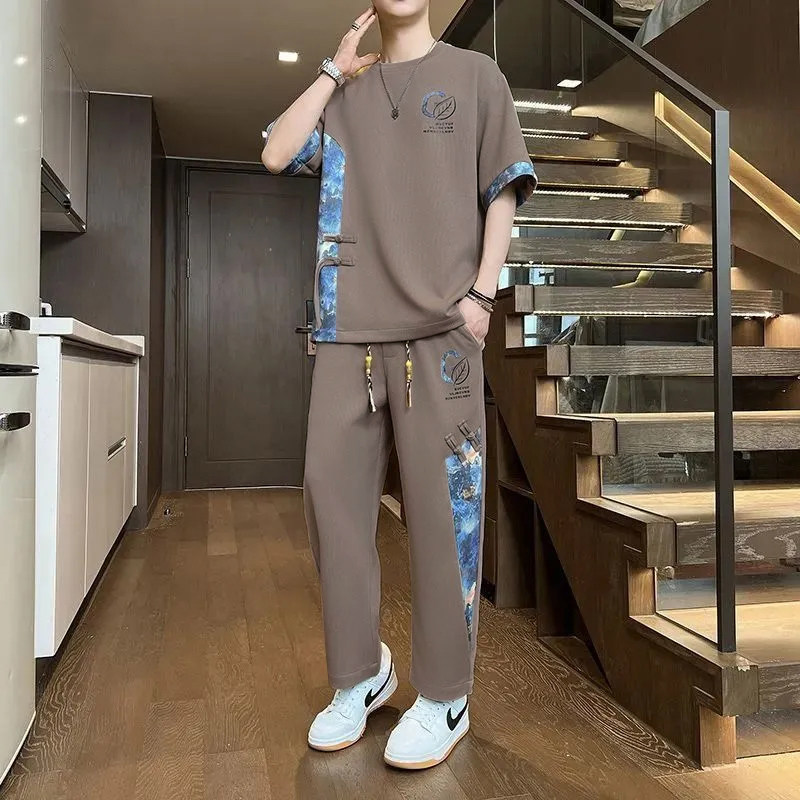 夏季新款休闲运动套装男士套装潮流中式短袖帅气国风男装两件套