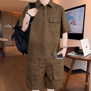 套装 全套高档次酷帅 短袖 polo衫 工装 一整套男士 男夏季 短裤 2025爆款