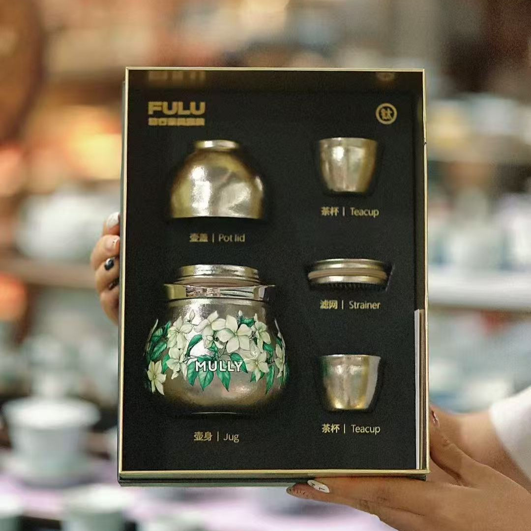 mully摩利钛葫芦山茶花一壶三杯旅行茶具户外便携纯钛快客杯套组