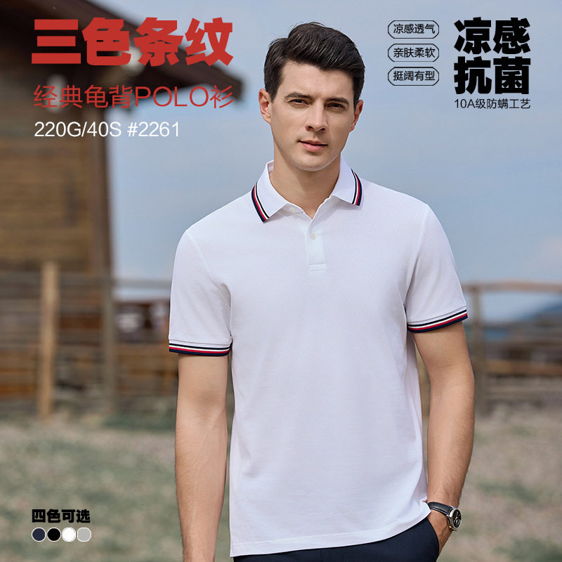 高端轻奢男士polo翻领个性条纹商务通勤短袖t恤上衣百搭潮流透气
