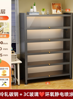 钢制书柜玻璃上翻门手办展示柜家用多层落地防尘收纳柜铁艺储物柜