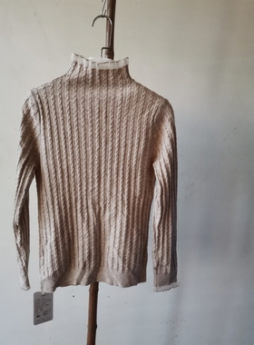 2024春款M021中领女式蕾丝花边米灰色打底衫