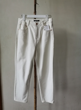 J114006D哈伦直筒白色简约牛仔裤