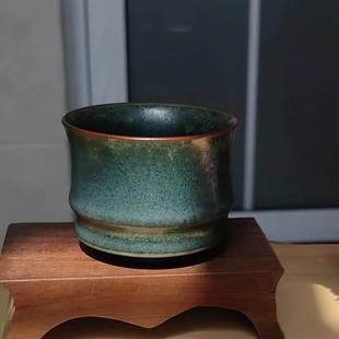 神垕钧瓷茶具温红远功夫茶主人杯矿物釉鸡窝窑古铜绿高档马蹄杯