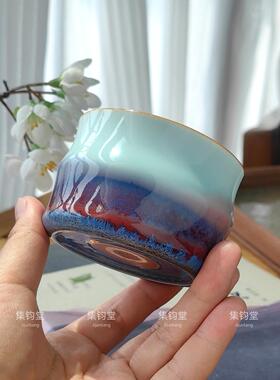神垕镇钧瓷王彪手工茶杯品茗功夫茶具紫色炉钧釉喝茶主人杯女士