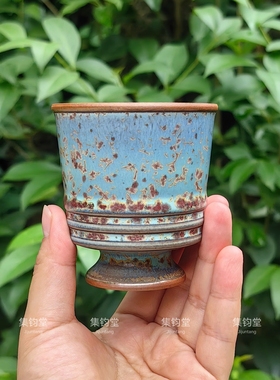 神垕镇钧瓷茶具大师李占峰手工炉钧釉窑变蓝色茶杯喝茶品茗茶器