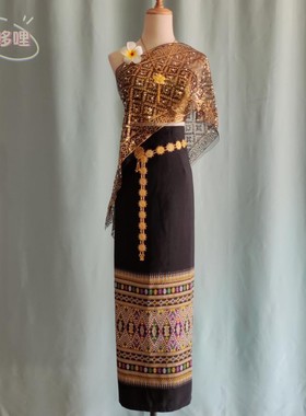 西双版纳傣族民族舞蹈服装女夏升级版棉麻抹胸款泰国旅拍影楼套装