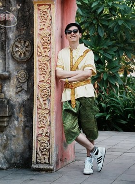 西双版纳傣族男装演出服夏季短袖泼水节套装泰国服装成人旅拍写真