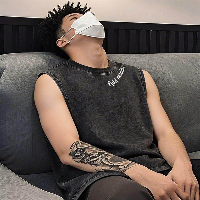 个性百搭2026夏季新款水洗圆领无袖背心T恤男生运动帅气ins上衣服