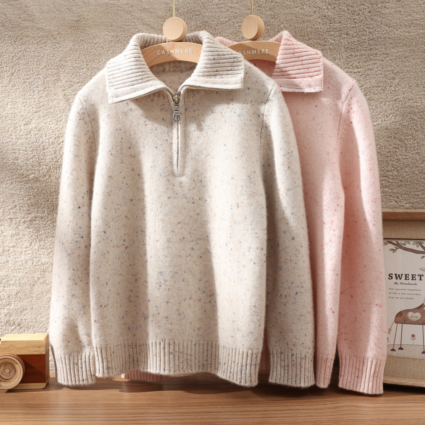 繁星系列彩点纱儿童羊绒衫半开领