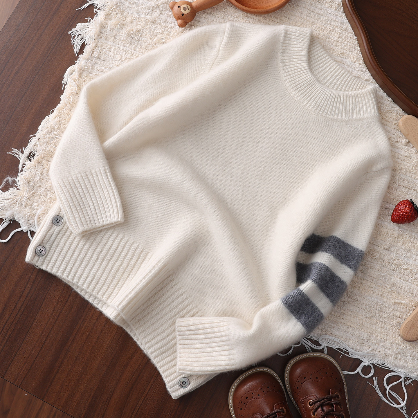 【30%羊绒】儿童羊绒衫条纹半高领男女中大童学院风系扣加厚毛衣,童装/婴儿装/亲子装,毛衣/针织衫,淘宝优惠券,粉丝福利购,淘宝优惠卷