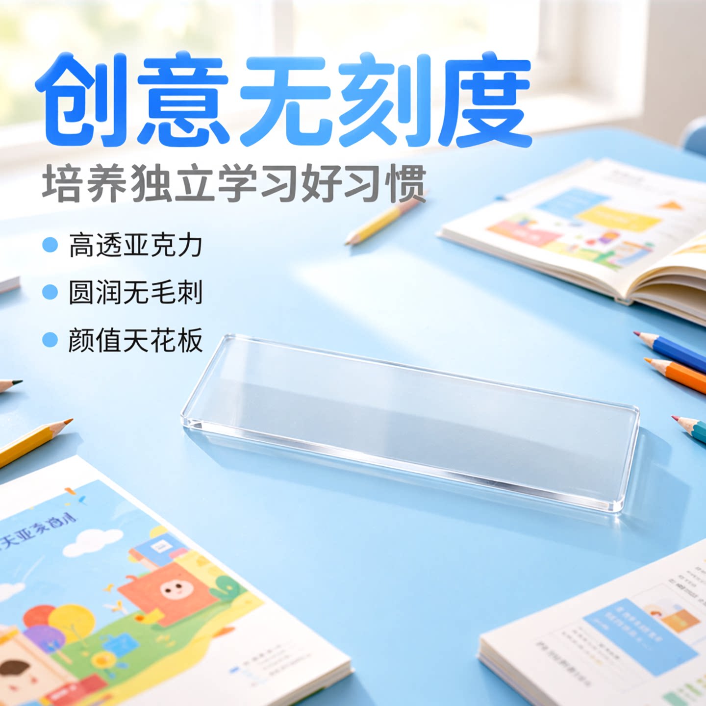 小学生无刻度直尺三年级创意可爱亚克力高颜值透明没有刻度的尺子