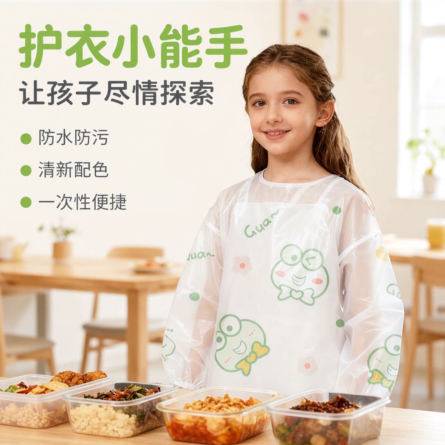 围兜儿童6岁以上一次性吃饭围裙罩衣带袖宝宝画画衣防水防脏饭兜