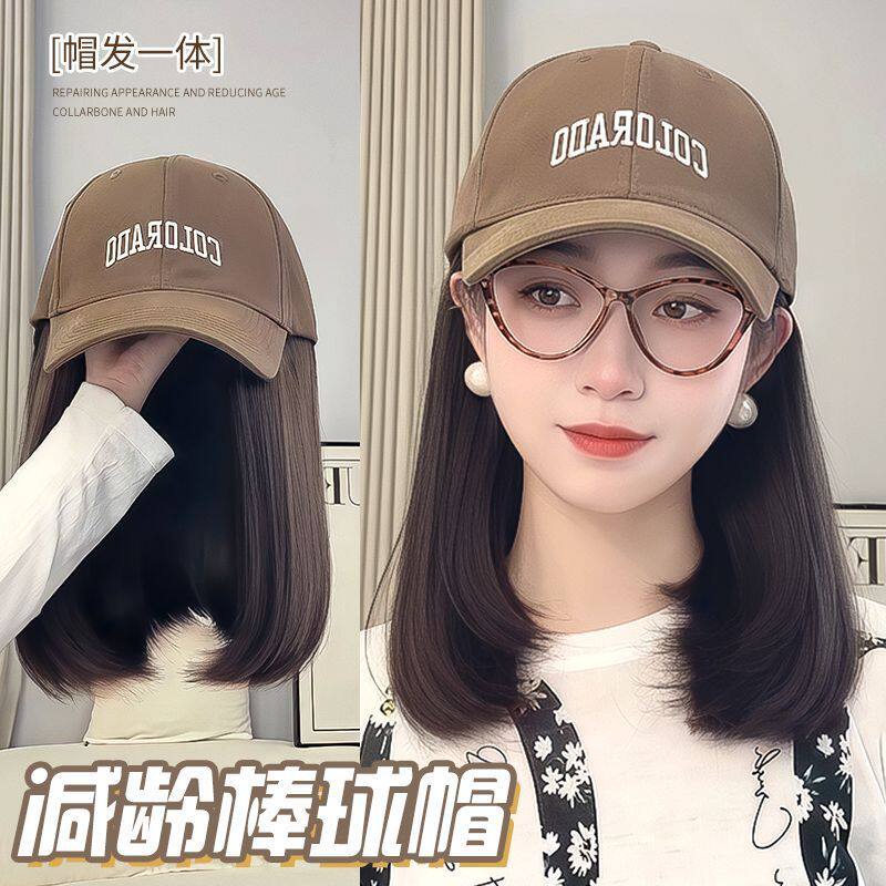 帽子假发一体发帽减龄洋气连帽带发遮白头发女减龄棒球帽鸭舌帽