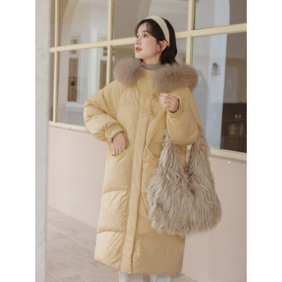 大毛领羽绒服女款冬季2025新款高级感加厚保暖长款连帽棉袄面包服