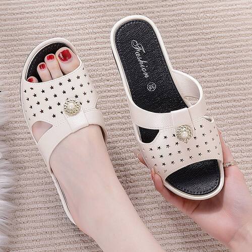 凉拖鞋韩版中跟夏季外穿时尚舒适妈妈软底居家浴室防滑拖鞋沙滩鞋