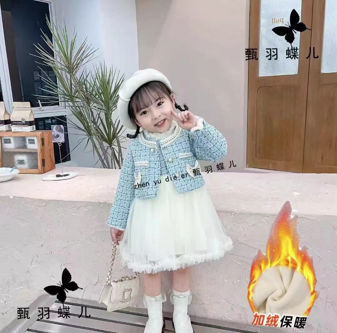 小香风套装春秋冬红色公主裙女童