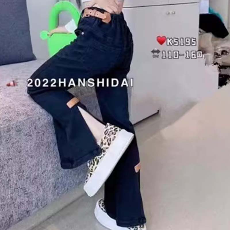 女童长裤薄款洋气开叉牛仔裤修身
