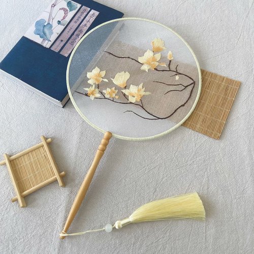 扇子古风团扇绣花半透明汉服精致舞蹈扇旗袍成品夏季中国舞蹈扇子