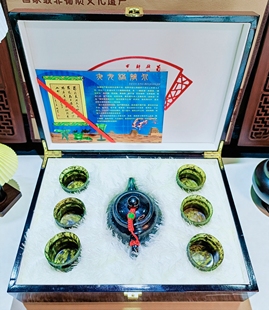 正品武山鸳鸯玉夜光杯茶具甘肃旅游纪念品光壶中号竹节杯七件套