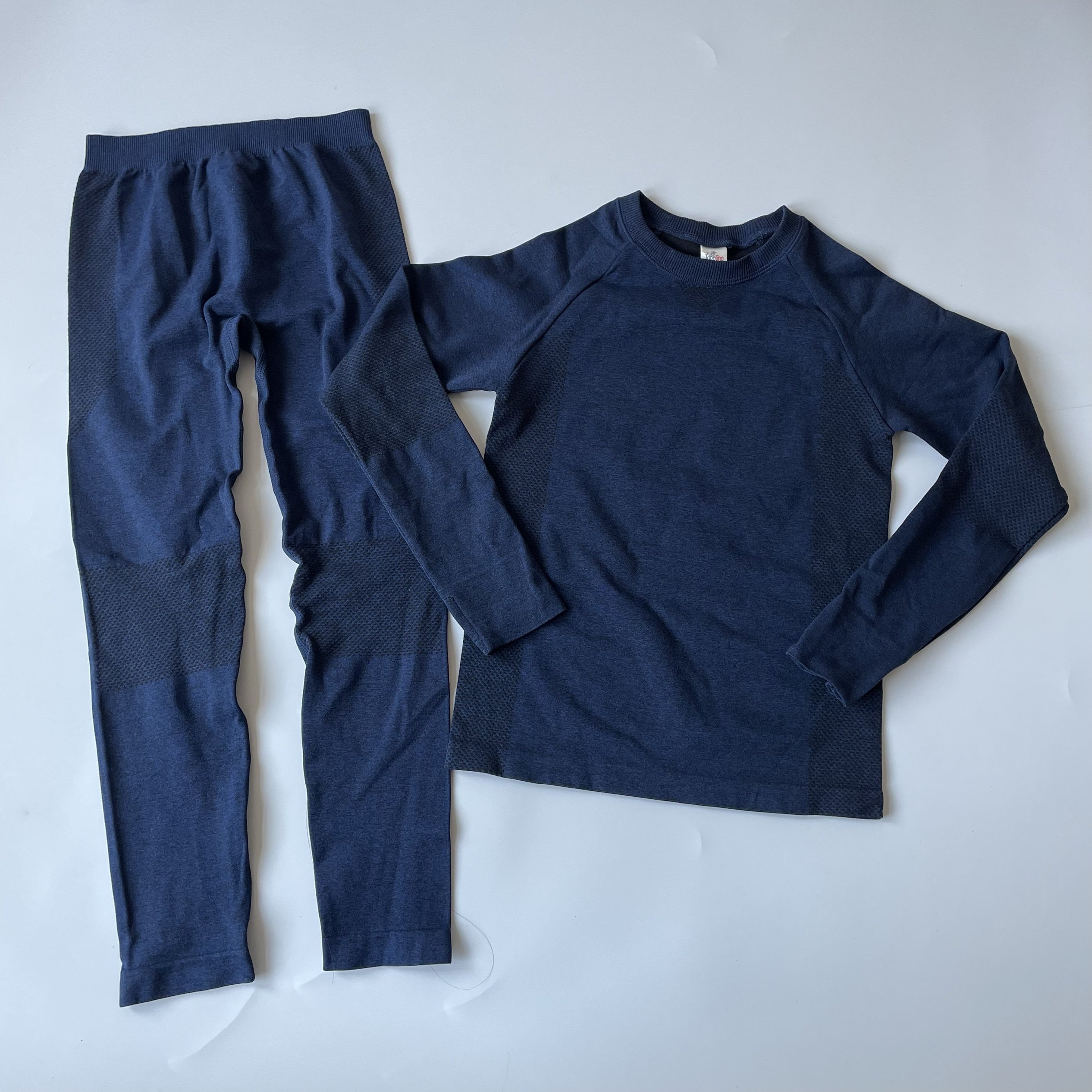 新款男女儿童速干紧身衣裤户外运动排汗滑雪打底跑步套装藏青色