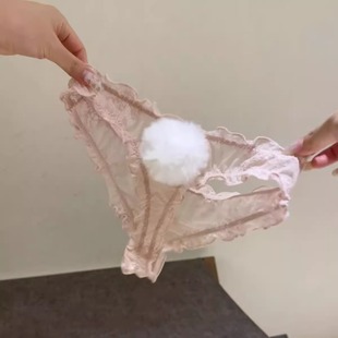 约会小兔！甜心柔软蕾丝小丁裤~日系可爱毛绒球~纯欲谁抵挡得住！