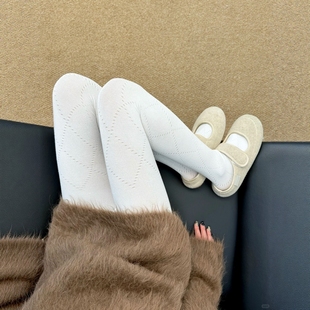 纯欲白显瘦菱格连裤 微透 ～干净又温柔feel 菱格打底裤 袜 显瘦