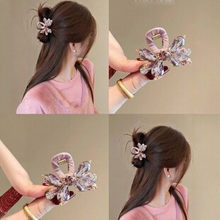 韩国精致闪钻迷你小号抓夹半扎发 蜜桃粉精致水钻边夹 超好看