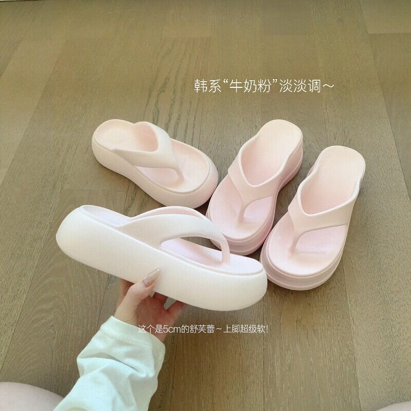 奶乖奶乖的舒芙蕾~5cm厚底软糯EVA增高舒适人字拖鞋~日常暴走不累图片