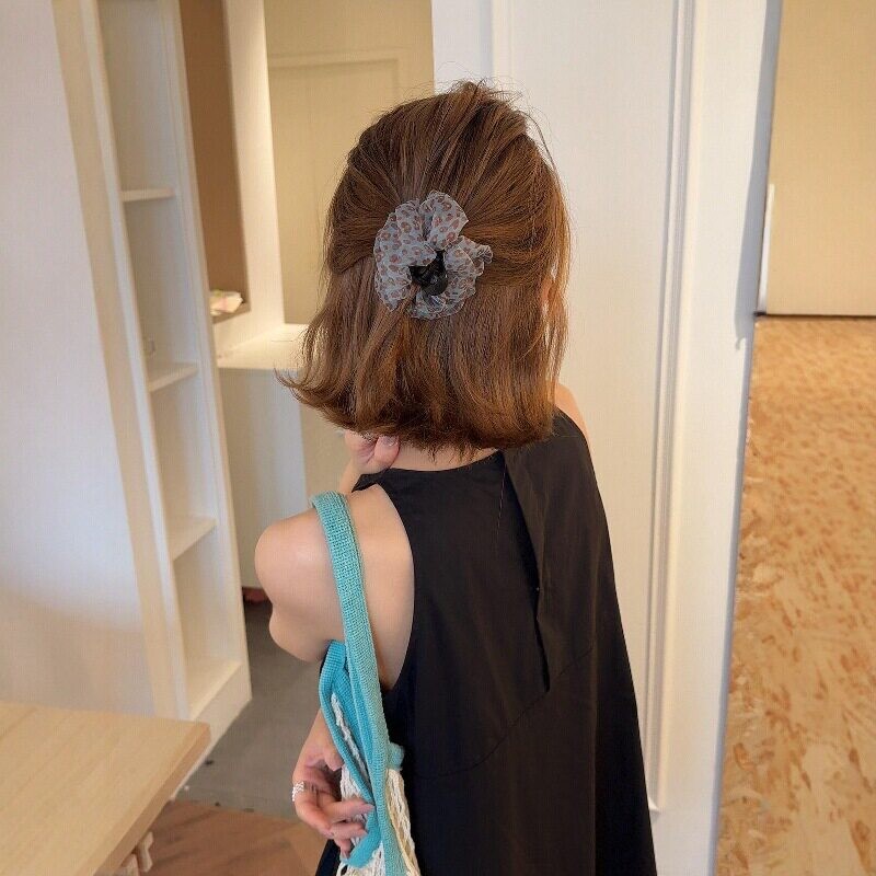 短发女生的天菜抓夹！复古豹纹泡泡网纱抓夹~温柔半扎发蓬松发夹~