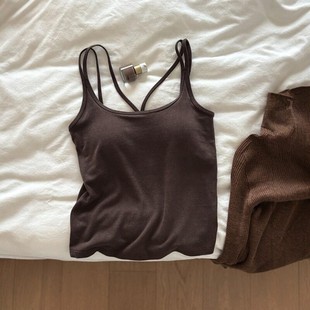 softcore咖色系内搭，秋冬天菜！自带胸垫温暖磨毛高级感吊带背心