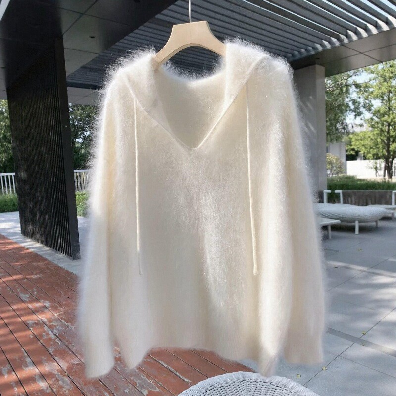 没想到拉毛连帽衫这么火！奶呼呼法式奶油白连帽水貂绒毛衣卫衣！