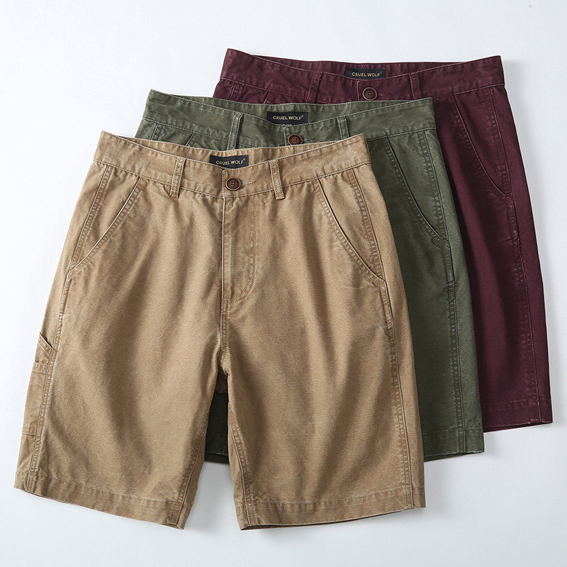 纯棉美式复古工装短裤男夏季宽松弹力直筒中裤青年休闲百搭五分裤