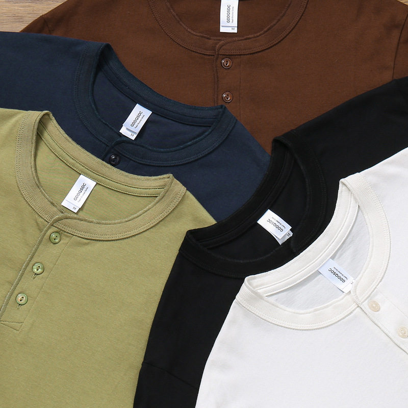 阿美咔叽260G重磅亨利领短袖美式复古纯棉硬汉健身简约T恤男包邮