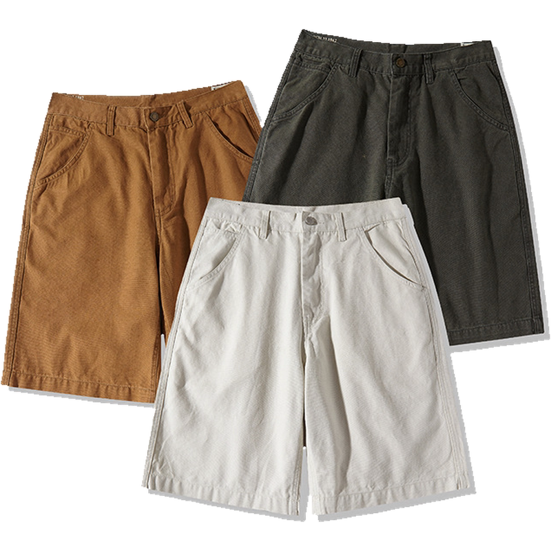 夏季新款铁道工人裤美式户外耐磨帆布工装裤五分裤简约休闲中裤潮