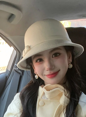 法式复古羊毛呢礼帽女