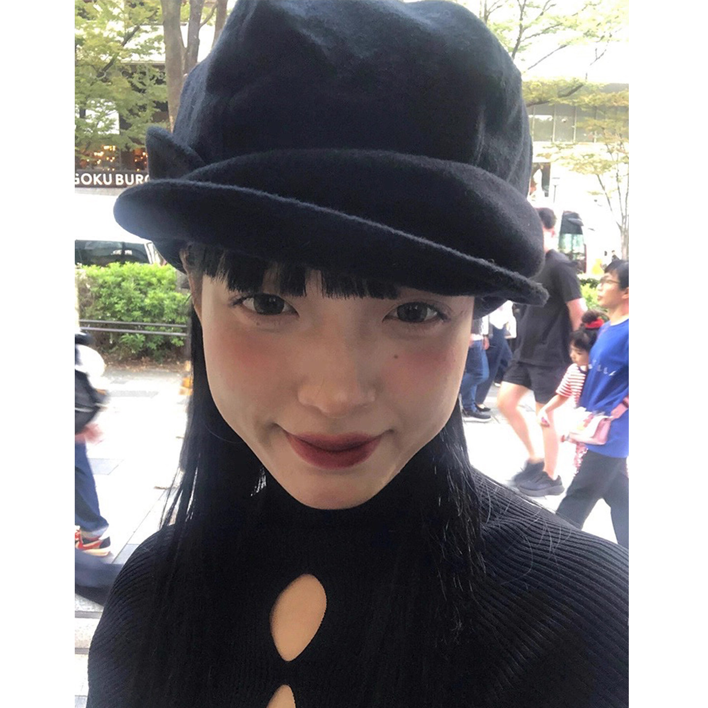 气质高级感皱褶黑色贝雷帽