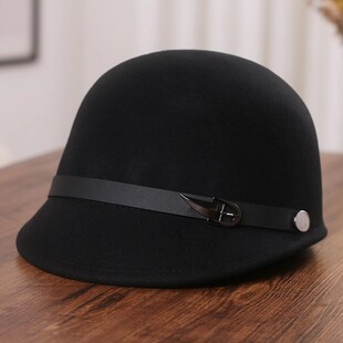 皮带扣羊毛呢马术帽女秋冬韩版时尚小沿骑士帽英伦鸭舌帽百搭礼帽