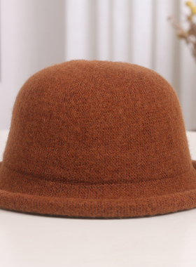日系休闲卷边圆顶小礼帽女秋冬针织百搭盆帽显脸小时尚复古渔夫帽