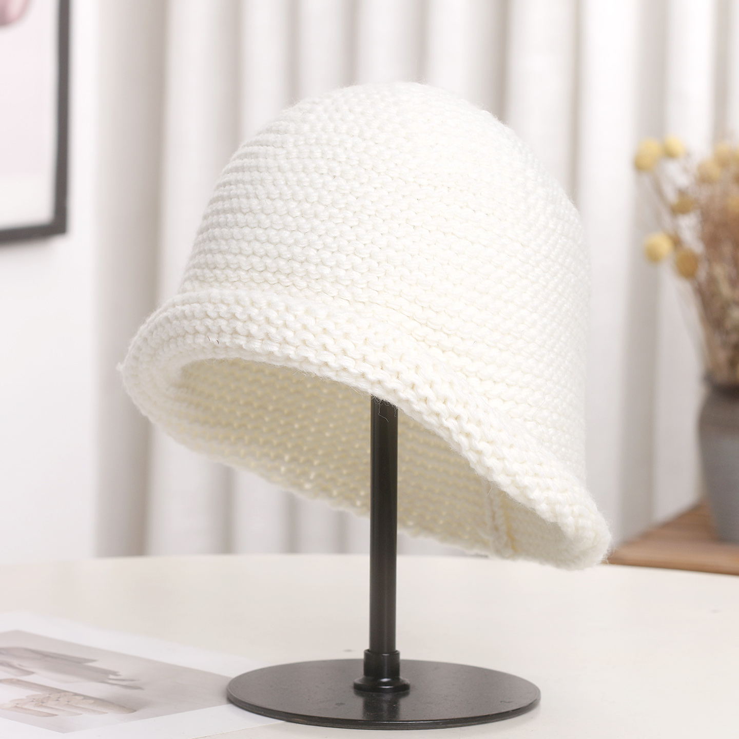 2025秋冬日系可爱粗线卷边渔夫帽