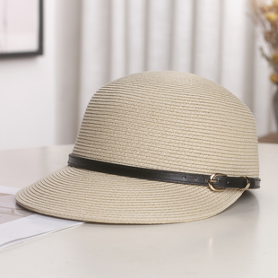 2026新款草编皮带马术帽女夏季时尚透气遮阳帽显脸小防晒鸭舌帽