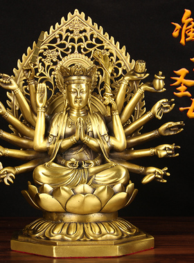 准提观音黄铜摆件千手观音佛像菩萨十八臂准提母铜像家居寺庙供奉