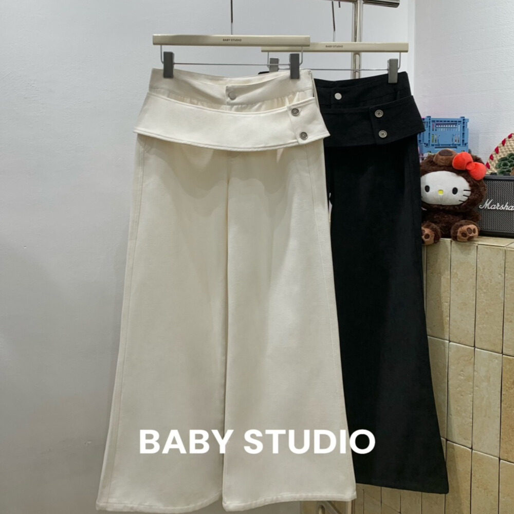 BABY2025冬季新款时尚屁帘拼接假两件阔腿裤宽松显瘦灯芯绒微喇裤,女装/女士精品,棉裤/羽绒裤,淘宝优惠券,粉丝福利购,淘宝优惠卷