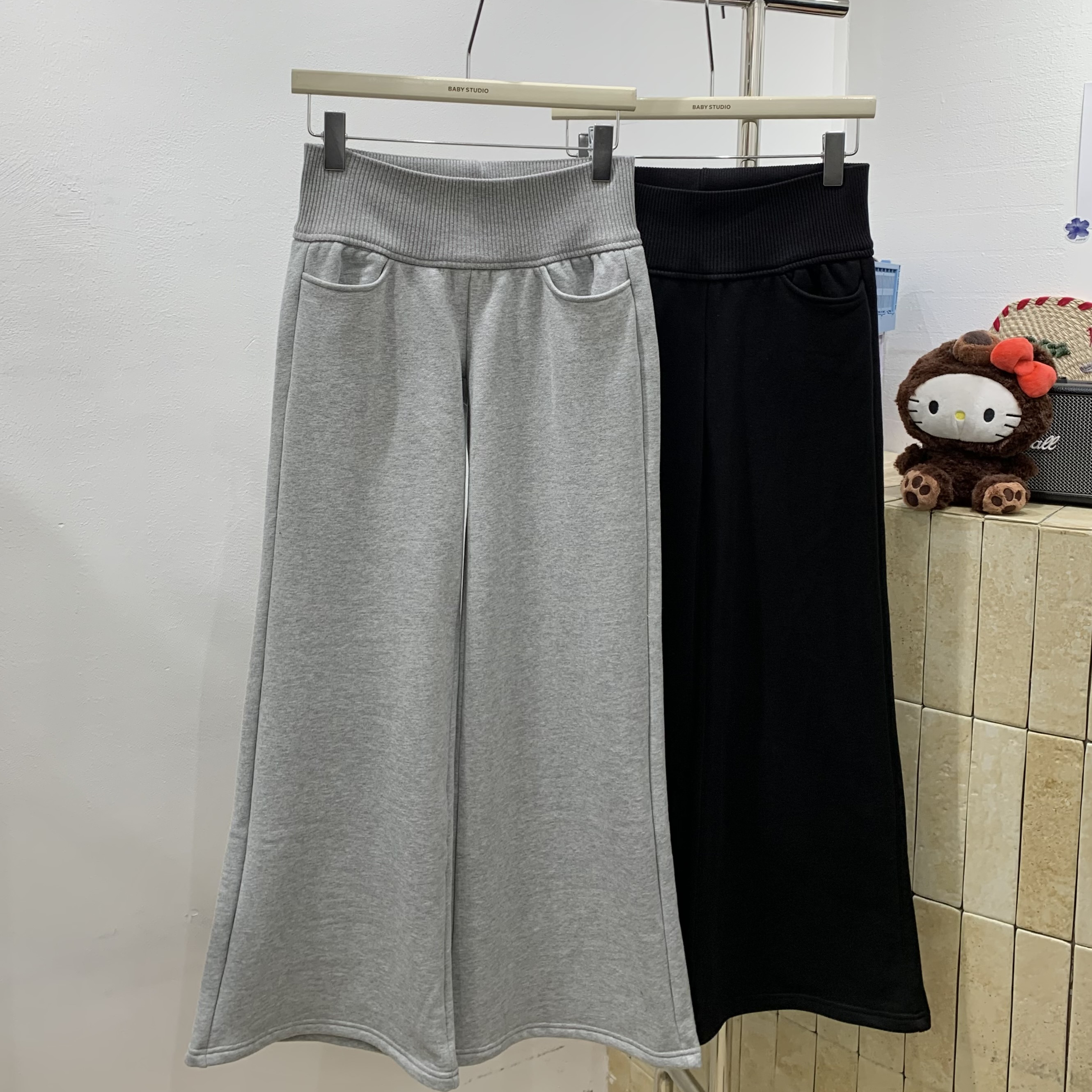 加绒保暖抽绳松紧腰阔腿裤