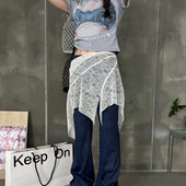 时髦洋气微喇裤 韩版 设计感两件套不规则蕾丝屁帘 Esu2025春夏新款
