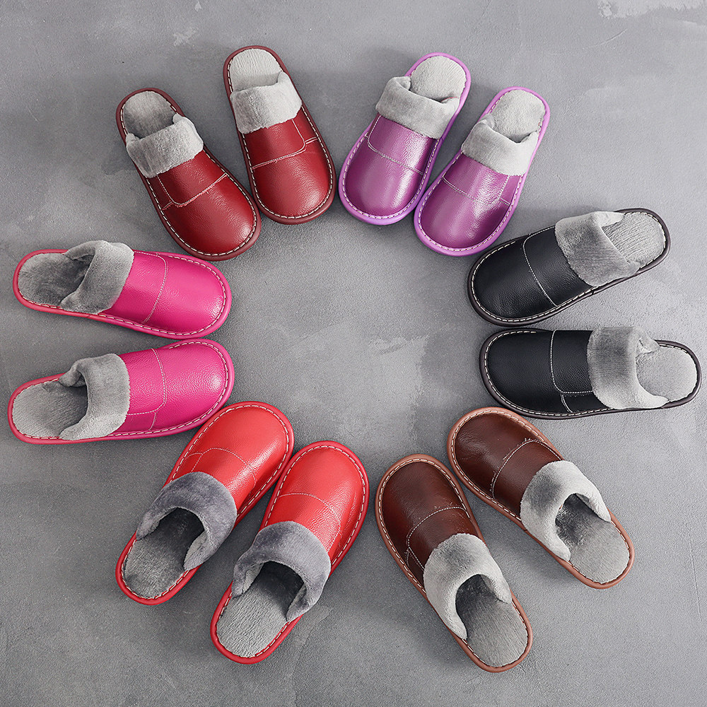 海宁真皮拖鞋冬季新款居家居男女防水防滑室内情侣保暖牛皮棉拖鞋