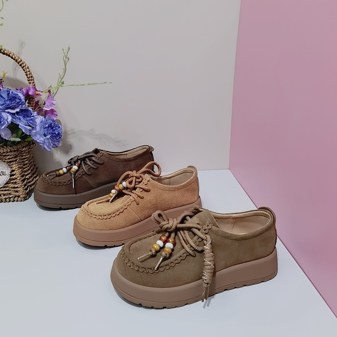 真皮牛翻皮厚底勃肯鞋休闲鞋女