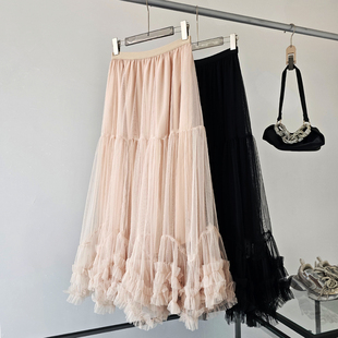 gnawwang度假风多层蛋糕裙公主蓬蓬裙半身裙长裙温柔甜美大裙摆女