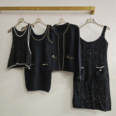 千金法式小香风亮片名媛毛衣套装